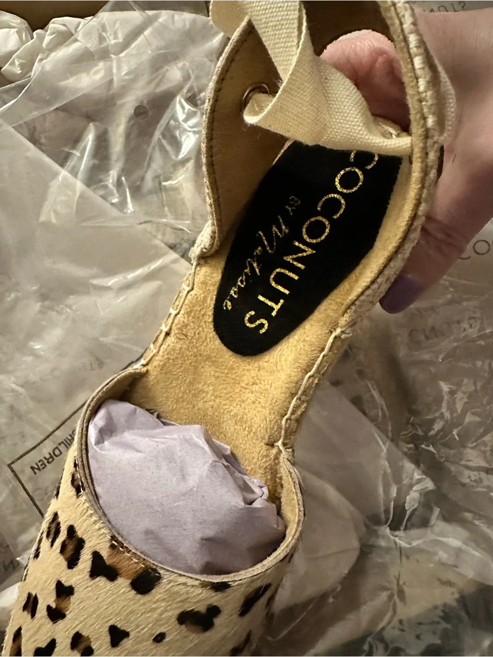 NWT Coconuts by Matisse Firefly Leopard Calf Hair Espadrille Wedges Sz 6
